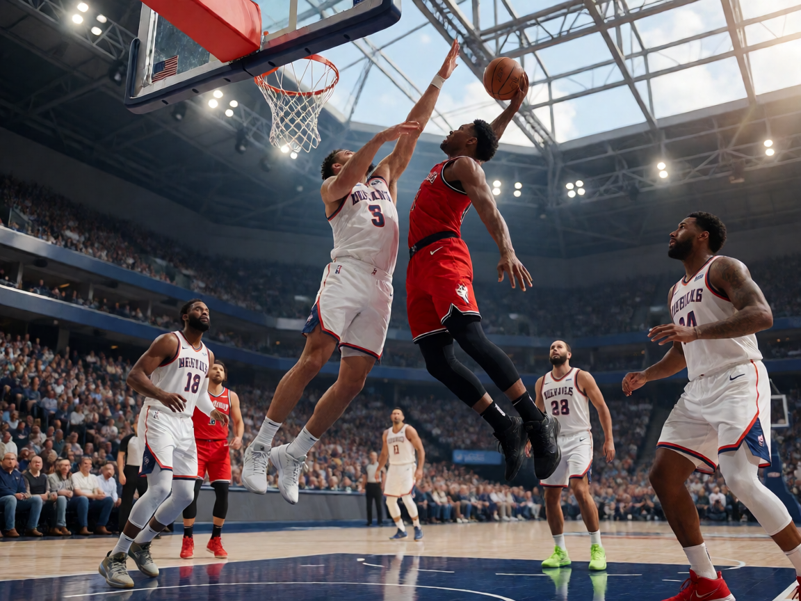 篮球赛事服务解决方案——NBA比赛现场激烈对抗画面，展现篮球赛事数据服务能力